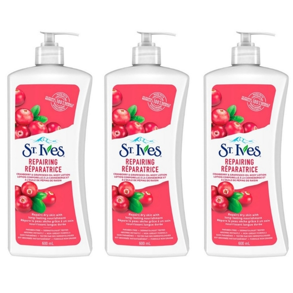 3x St. Ives Repairing Body Lotion 21 oz Cranberry and Grapeseed Oil - Picture 1 of 1